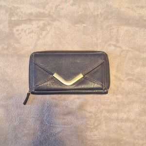 Classic Black Zip Wallet with Gold Accent